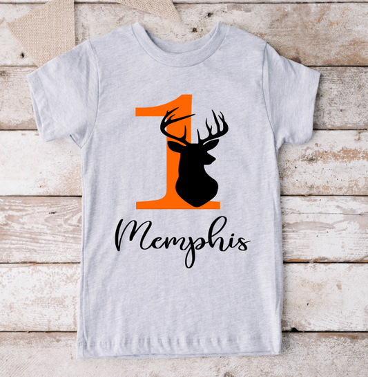 Kids Deer Birthday Top- Sport Gray